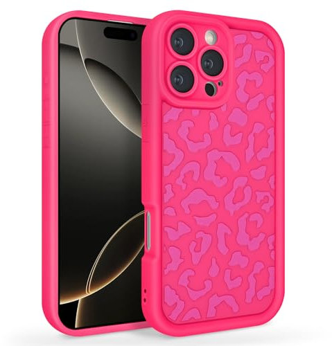 Newseego Case Compatible for iPhone 16 Pro Max, Aesthetic Leopard Print Styles Pattern Design Girls Women Phone Case Soft Slim TPU All-inclusive Lens Shockproof Cover for iPhone 16 Pro Max-Hot Pink