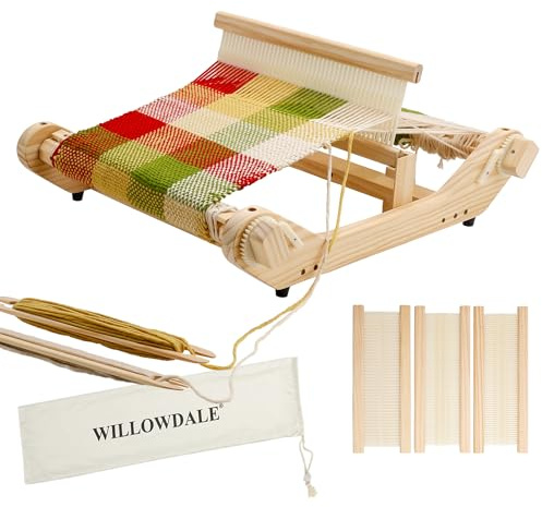 WILLOWDALE 12 Inches (30cm) Weaving Loom Kit with Heddle Shed Stick | Wooden Multi-Craft Weaving Loom for Adults, Threads Warping Frame with Pegs and Yarn Stand, Weaving Frame Loom for Beginner