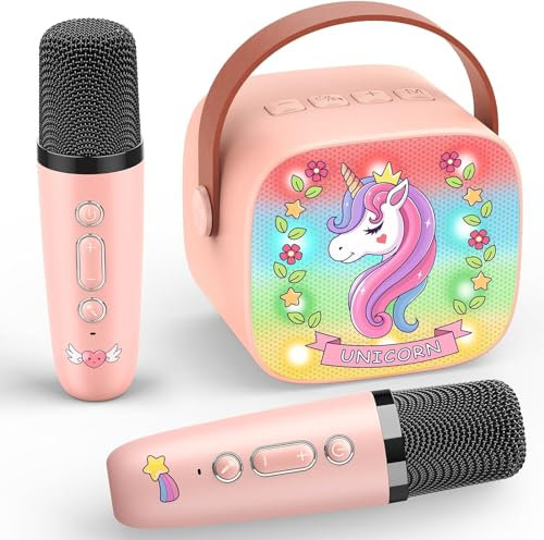 Micro Karaoke Enfants avec 2 Micro sans Fil, Jouet Fille Karaoké 3-12 Ans Micro Enfant, Karaoké Bluetooth Portable avec Changement de Voix Magique et Lumière LED