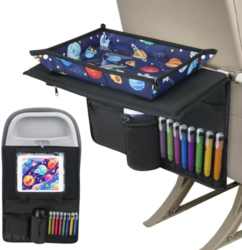Flugzeug-Tablett, Tischabdeckung für Kinder, Reise-Tablett, Tischabdeckung | Faltbares Tablett, Tisch-Organizer für Kleinkinder, mehrere Taschen, unverzichtbare Must-Haves für Zug, Flugzeug, Autositz