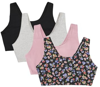 Fruit of The Loom Womens Built Up Tank Style Sports Bra Value Pack, Midnight Meadow/Lilas/Grey Heather/Black Hue, 44