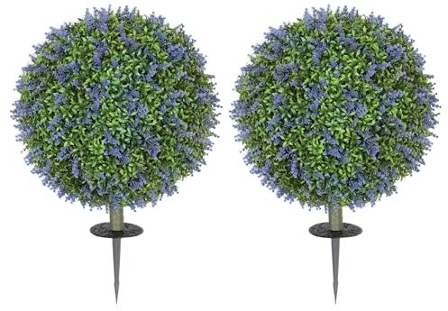 HOMCOM 2er-Set Künstlicher Lavendel 60 cm künstliche Pflanzen mit UV Schutz Kunstpflanze wie echt mit Bodenpfählen für Schlafzimmer Wohnzimmer Büro Garten Moderne Dekoration