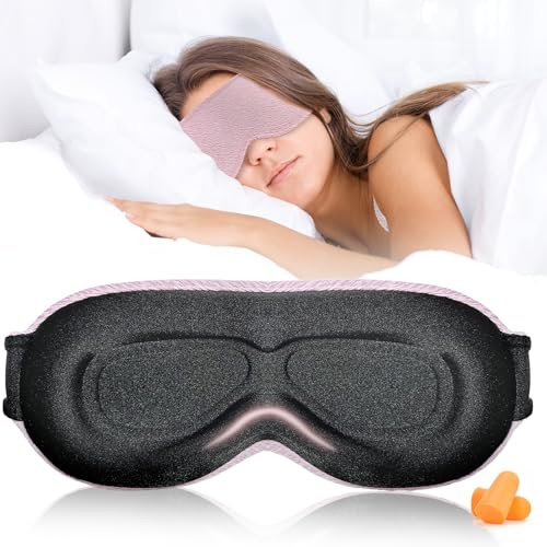 Grsta Schlafmaske für Seitenschläfer, 3D Total Licht blockierende Augenmaske, Bequem Schlafbrille Verstellbar Gummiband, mit Tiefen Augenhöhlen und Erhöhten Nasenpads, Schlafmasken für Reisen, Pink