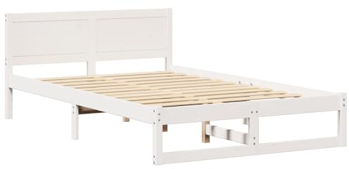 vidaXL Bettrahmen mit Kopfteil Weiß 135 x 190 cm Massives Kiefernholz