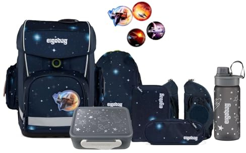 ergobag Cubo Light Schulranzen Set 8tlg. inkl. Lunchset und Seitentaschen (KoBärnikus Galaxy Glow)
