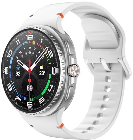 MoKo Correa Deportiva para Samsung Galaxy Watch 8 40mm 44mm/Galaxy Watch 8 Classic 46mm, Pulsera de Silicona Suave de Recambio para Hombre Mujer, M/L, Blanco