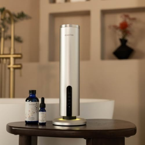 Aemster - Premium Aroma Diffuser kabellos - Haevn Charge Silver - Raumduft Elektrisch - Bluetooth Diffuser ohne Wasser - App-gesteuert - Kaltluft-Technologie - 10m²-150m² Abdeckung - Duftgenuss