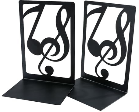Lot de 2 serre-livres creux pour étagères en métal robuste - Serre-livres en forme de notes de musique - Serre-livres décoratifs pour bureau