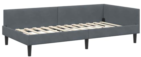 vidaXL Corner Bed Frame with Headboard Manual Dark grey 90 x 190 cm, Elegant, Modern Bed Frame, Breathable Material, Durable Structure, Simple Design, Rectangular Bedroom Furniture