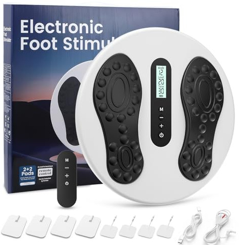 Stimulateur de circulation sanguine pour les pieds et les jambes, appareil de massage des pieds EMS avec 8 coussinets TENS, 12 modes et 20 niveaux d'intensité, appareil de massage électrique des pieds
