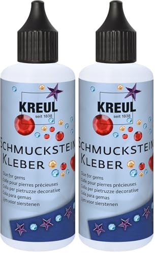 KREUL 49603 - Pegamento para piedras de joyería, 80 ml, lavable hasta 30 °C, seca transparente, sin disolventes, a base de agua, para fijar piedras preciosas (Paquete de 2)