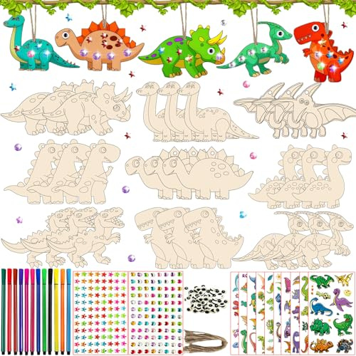 290PCS Dino Basteln Kinder, Dino Basteln Kindergeburtstag – 27 Teile, 9 Verschiedene Formen, Bastelset Kinder, Holz Basteln, Holz Bastelset, Holzbastelsets für Kinder – Geschenk für Jungen/Mädchen