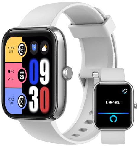 Reloj Inteligente Hombre Mujer Pulsera Actividad, Impermeable Smartwatch | Alexa Llamadas Bluetooth 120+ Deportivos Podómetro Pulsómetro Monitor de Sueño, Smart Watch para Android iOS, Plata