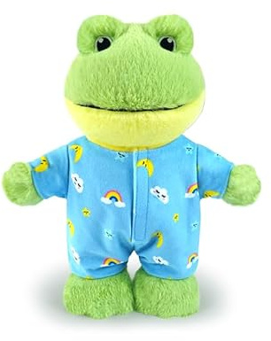 Wonder Sprout Niedliches Frosch-Stofftier weicher Plüschfrosch mit blauem Pyjama, realistischer Frosch-Plüsch für Kinder Kuschelkissen-Begleiter, Geburtstags Jungen und Mädchen, 29 cm