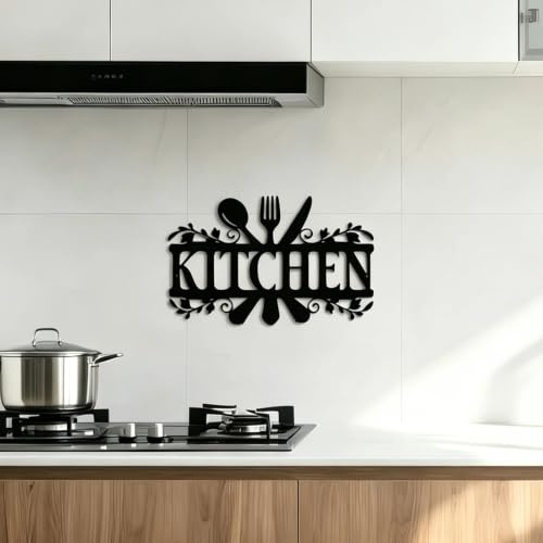 Kitchen Wrought Iron Wall Decoration, Metal Kitchen Art Sign Black, Hanging Iron Wall Art Decoration for Home Chefs Dining Room Farmhouse Hanging 35.6cm x 22cm