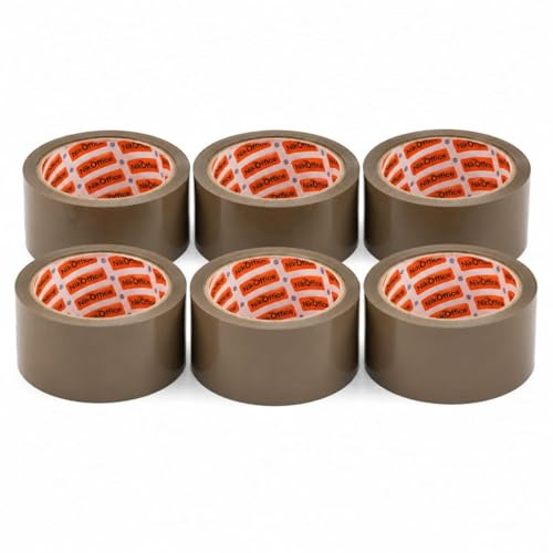 NIKOFFICE Nastro Adesivo da Imballaggio Marrone 50mm x 66m - 6 Rotoli Resistenti per Pacchi, Spedizioni e Traslochi - Nastro Forte
