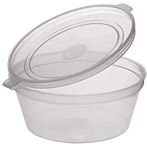 50 heavy duty disposable 2oz storage pots with hinged lids for takeaway deli condiments sauces dressings seasonings and other food storage microwave safe freezer safe (50 x 2oz pots and lids)