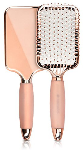 Navaris Haarbürste Rosegold mit Gel Griff - Paddle Brush für kurze & lange Haare - Zum Bürsten Föhnen - Haar Bürste in Rose Gold Metallic