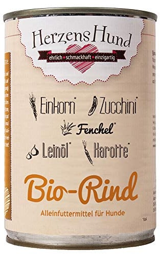 HerzensHund Hundefutter Nassfutter Bio-Rind mit Bio-Gemüse (Rind, 24 x 400g)
