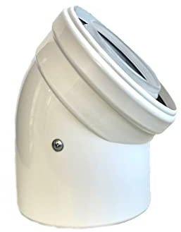 45° Konzentrisches Luft/Abgasbogen Ø 80/125 mm, Innen Kunststoff PP/Außenrohr Kunststoff PP.. DN 80/125 Bogen, Winkel, Abgas-Rohr Abgassystem Brennwert, Abgasleitung, Doppelrohr, Abgasrohr, Rohre