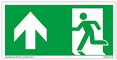Schild Notausgang | extra langnachleuchtend | PVC selbstklebend 297x148mm | gemäß ASR A1.3 DIN 7010 DIN 67510 | Notausgangsschild Links aufwärts geradeaus | Fluchtweg Rettungsweg | Dreifke® extra 160