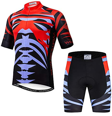 Herren Radsport Trikot Set MTB Rennrad Kurzarm Bike Shirt mit 3D Gel gepolsterten Shorts Radbekleidung Set