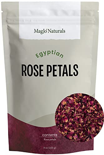 MagJo Naturals Red Rose Petals, Dried, Culinary Grade A, Harvested from Faiyum Oasis in Egypt (8 oz)