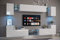 FURNITECH Wohnwand Wohnzimmer - Wohnzimmer Möbel mit LED RGB - 16 Farben - Hängend Wohnwand Modern - Wohnzimmer Schrankwand mit Regale und TV Schrank (Nairobi D40-HG-W2)
