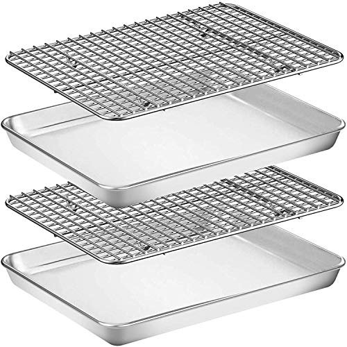 Umiten Baking Sheet & Rack Set, Stainless Steel, 12 x 10 x 1 inch, Includes 2 Sheets + 2 Racks, Deep Full Sides, Dishwasher Safe