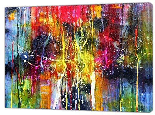 Jackson Pollock Stil bunt abstrakt Ölgemälde Bild Reproduktion Druck auf gerahmter Leinwand Wandkunst Heimdekoration 76 x 50 cm - 18 mm Tiefe
