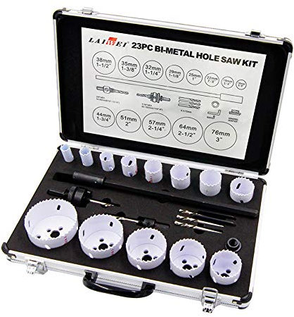 Kit de sierra de agujero bimetal,juego de 23 piezas con vástagos y brocas de repuesto,construcción de acero resistente para madera perforada,aluminio,metal o PVC,fontanería y carpintería de bricolaje
