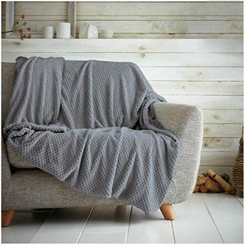 Waffle Honeycomb Throw Blanket Soft Warm Throw Over Sofa Bed Travel Bedspread (Charcoal Grey, King - 200 x 240cm)