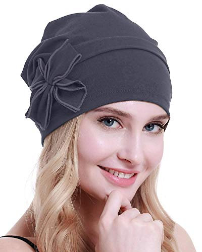 osvyo Baumwolle Chemo-Turbane Kopfbedeckung Beanie Mütze Kappe für Frauen Krebs Patienten Haarausfall DUNKELGRAU