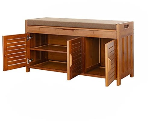 DODOBD Bambus Sitzbank Flur,2 Ebenen Schuhschrank mit sitzfläche Schuhregal mit Stauraum Schuhbank SitzkissenSchuhablage Flur Zuhause und Eingang 90X50X32CM Einfache Montage