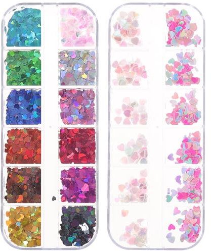 Minkissy 2 Boxes Love Heart Nail Art Slices 3D Nail Art Stickers DIY Polymer Clay Slice Charm for DIY Craft Nail Art Mobile Phone Decoration Manicure Tool