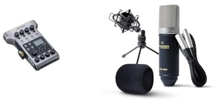Zoom P4 PodTrak - Podcasting Mixer and Interface & Marantz Professional MPM-1000 - Studio Recording Condenser XLR Microphone with Desktop Stand and Cable – For Podcast and Streaming Projects