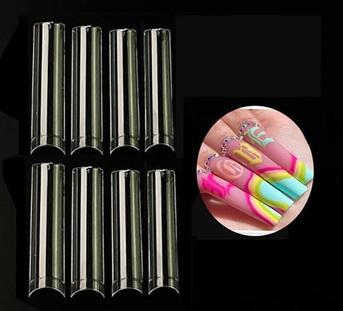 No C curve XXL Square Nail tips size 4,5,6,7, 600pcs per bag Clear Acrylic Nails Square Shape Nail Tips SITELENABY Flattened Half Cover False Nails for Salon&Home DIY French ABS Nail Art Tips(size