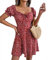 CheChury Women Summer Dress Floral Print Dress Puff Sleeve Short Dress Vintage Beach Dress A Line Mini Short Dresses for UK,Red,L