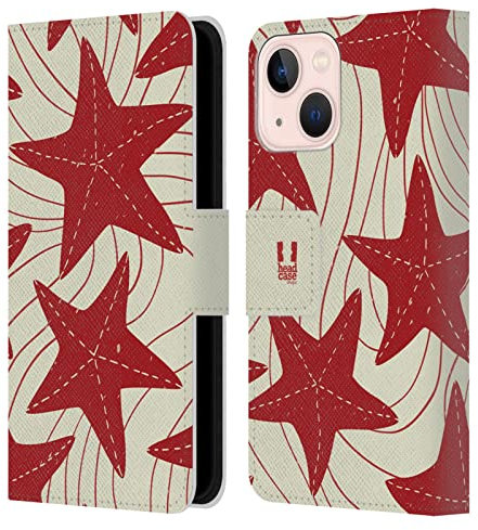 Head Case Designs Estrella De Mar Roja Patrones Marinos 1 Carcasa de Cuero Tipo Libro Compatible con Apple iPhone 13 Mini