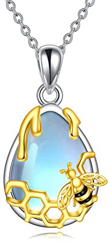 YFN Honigbienen-Halskette, Sterlingsilber, Hummel-Charm-Halsketten, Schmuck, Hummel-Königin-Anhänger für Frauen und Mädchen, 45,7 cm (Gold-Honigbienen-Halskette)