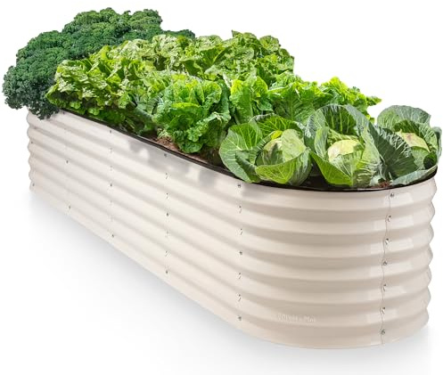 9-in-1 Hochbeet aus verzinktem Stahl // 2 × 2 × 1,15 m modularer Übertopf für Gartenarbeit, Gemüse, Blumen // 45,7 cm hohe Metall-Hochbeete für den Außenbereich (weiß) // Patentiertes Design
