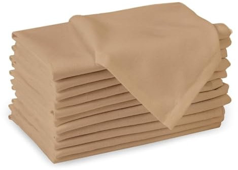 Encasa Baumwollstoffservietten | 12er-Set | Größe 43x43 cm | Hell beige Volltonfarbe | Waschmaschinenfest