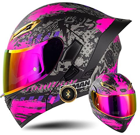 Bluetooth Motorradhelm ECE-geprüfter Klapphelm Modulare Helm Erwachsene Damen und Herren mit Doppelvisier, Lautsprechermikrofon Geräuschunterdrückung Multifunktional Bluetooth