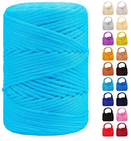 LEREATI Polyester Garn 3mm x 170m, Makramee Garn 3mm Geflochten Makramee Schnur Bunt, Macrame Cord 3mm Farbig für Geschenk, Häkeltasche, Umhängetasche, Platzteller, Wohndekorationen (Hellblau)