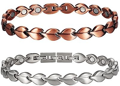 EnerCoppeX Bracelet de cheville magnétique en titane pour femme, aimants efficaces 3500 gauss, 99 % titane et cuivre pur, contient 2 maillons supplémentaires (C)