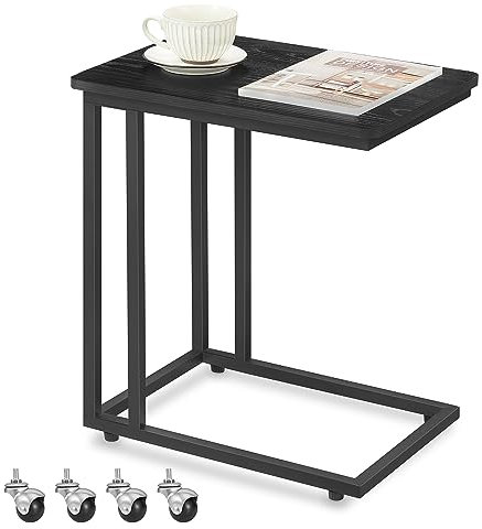 VASAGLE End Table, Side Table, Coffee Table, with Steel Frame and Castors, Easy Assembly, Modern, for Living room, Bedroom, Balcony, Ebony Black LNT050B56