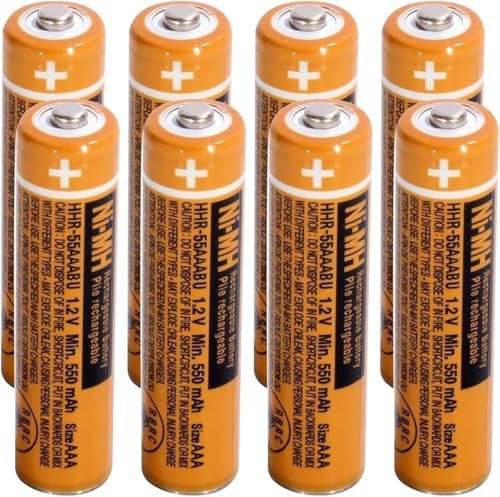 1.2V 550mAh NI-MH AAA Rechargeable Battery for Panasonic Cordless Phones, HHR-55AAABU AAA Rechargeable Batteries for Gigaset Handsets - Pack of 8