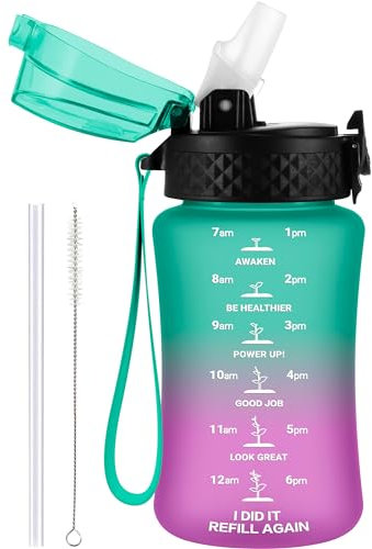 GOPPUS 350ml/12oz Trinkflasche Kinder mit Strohhalm Wasserflasche für Kohlensäurehaltige Getränke BPA-frei Kindertrinkflaschen mit Zeitmarkierung für Mädchen Auslaufsicher Flasche Kids Water Bottle