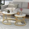 HAINEW Moderne Rund Couchtisch 2er Set Rund Satztische Set Wohnzimmertisch Mit Metallgestell Und Marmor Furnier Beistelltisch Sofatisch Kaffeetisch Für Wohnzimmer (Upgrade-Weiß-70×70×47cm)