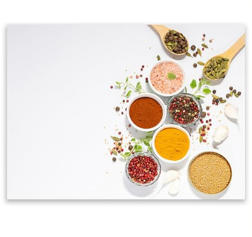 SMTDeco Protection plaque de cuisson, vitrocéramique, verre trempé, pour cuisinières électrique, à induction,planche à découper Cuillère à épices blanche 40x30 cm (109746)